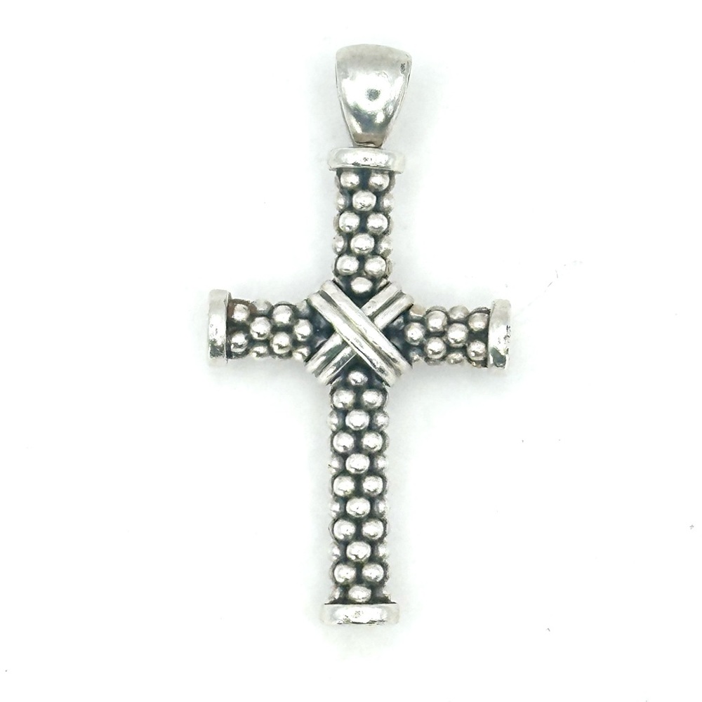 Lagos Caviar Sterling Silver Beaded X Cross Amulet Pendant